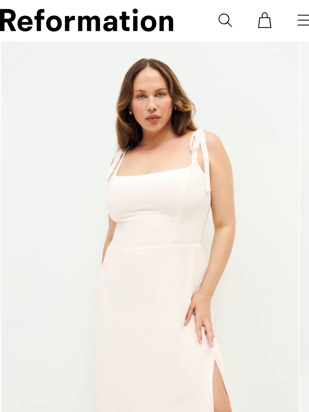 Reformation Cream Tie-Shoulder Slip Maxi Dress